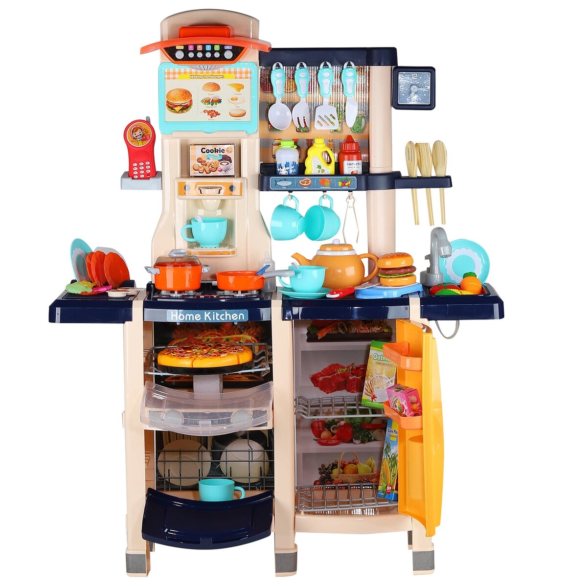 Кухня детская Spraing Mist Kitchen MJL-89 синяя, вода, свет, звук, пар, музыка, 65 предметов