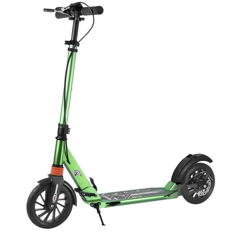 Самокат Urban Scooter с ручным дисковым тормозом, 2 амортизатора, 200мм (зеленый)