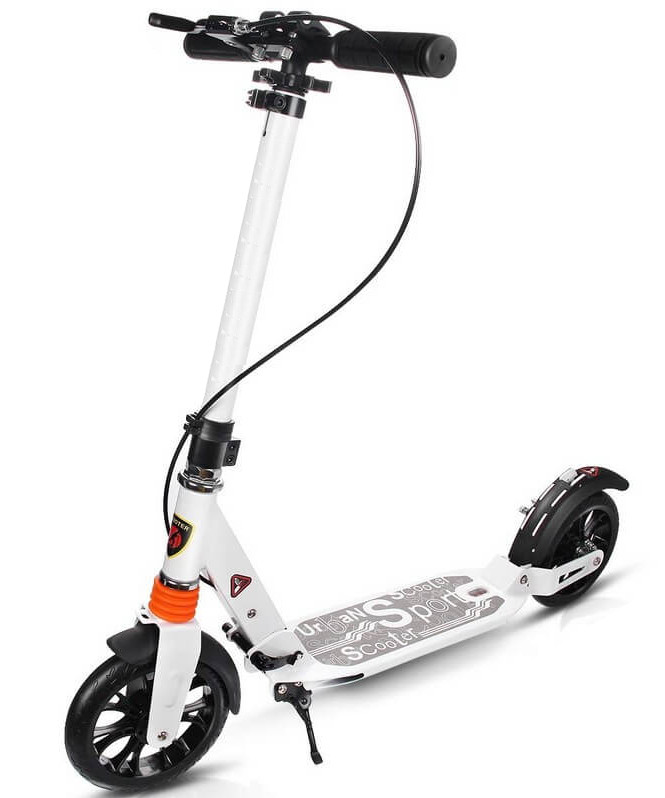 Самокат Urban Scooter с ручным дисковым тормозом, 2 амортизатора, 200мм (белый)