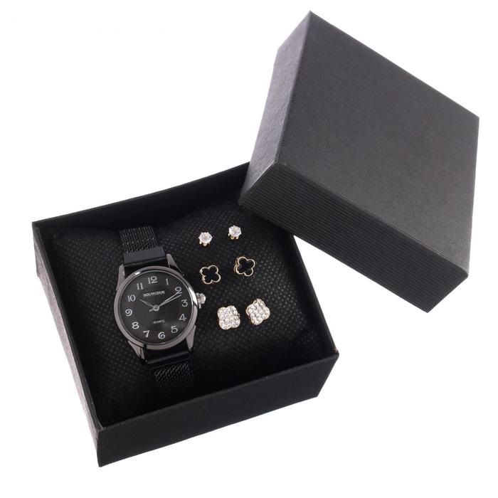 Подарочный набор 2 в 1 "Bolingdun" (наручные часы, d=2.8 см, серьги)