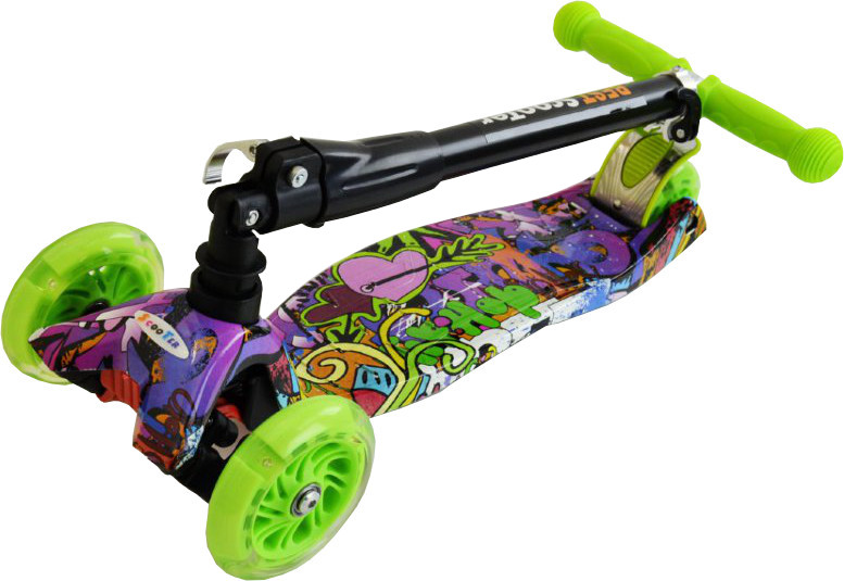 Самокат (кикборд) Scooter 21ST Maxi трехколесный со складной ручкой (зеленый хаос)