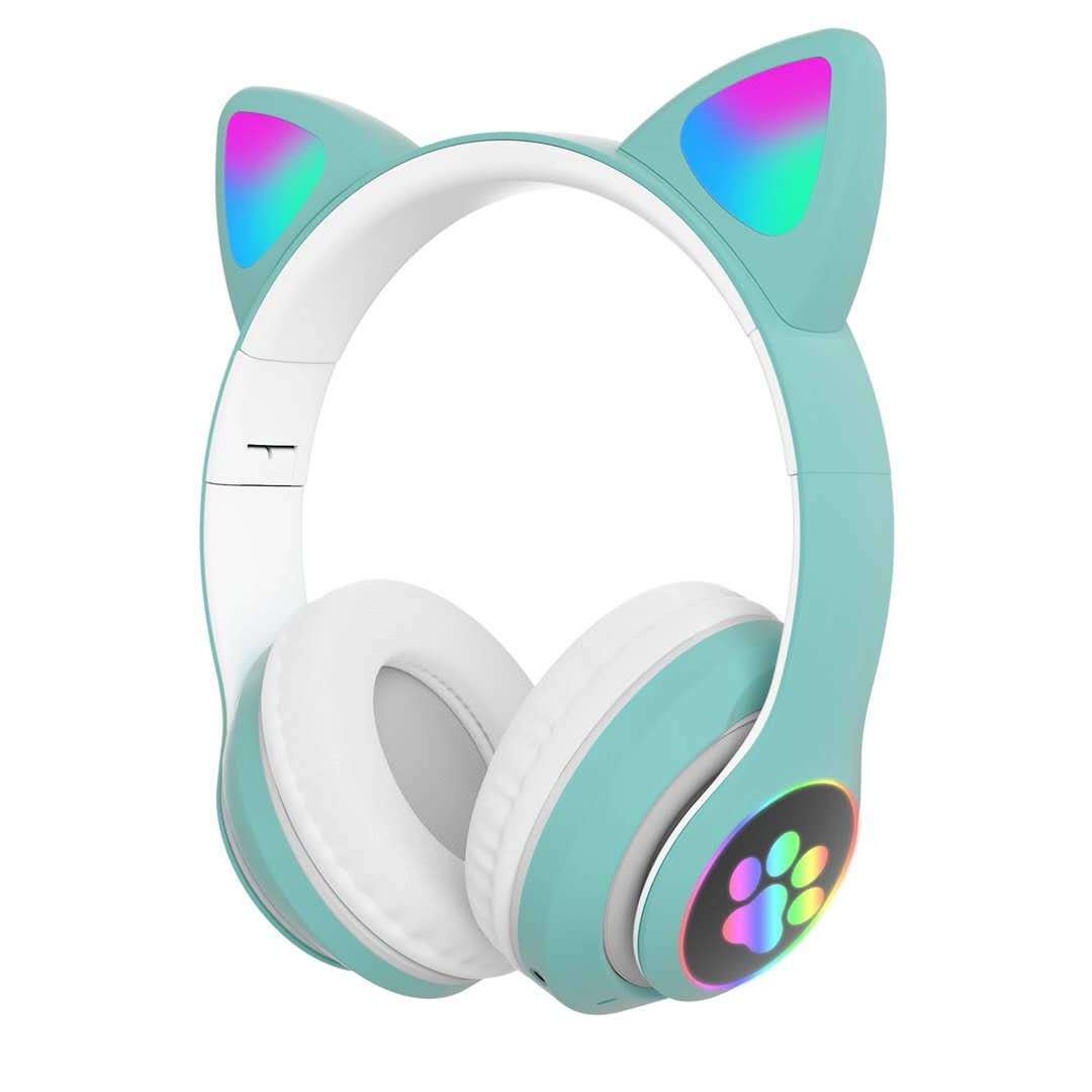 Беспроводные наушники со светящимися ушками Cat Ear STN-28 с Bluetooth, MP3, FM, AUX, Mic, LED (бирюзовые)