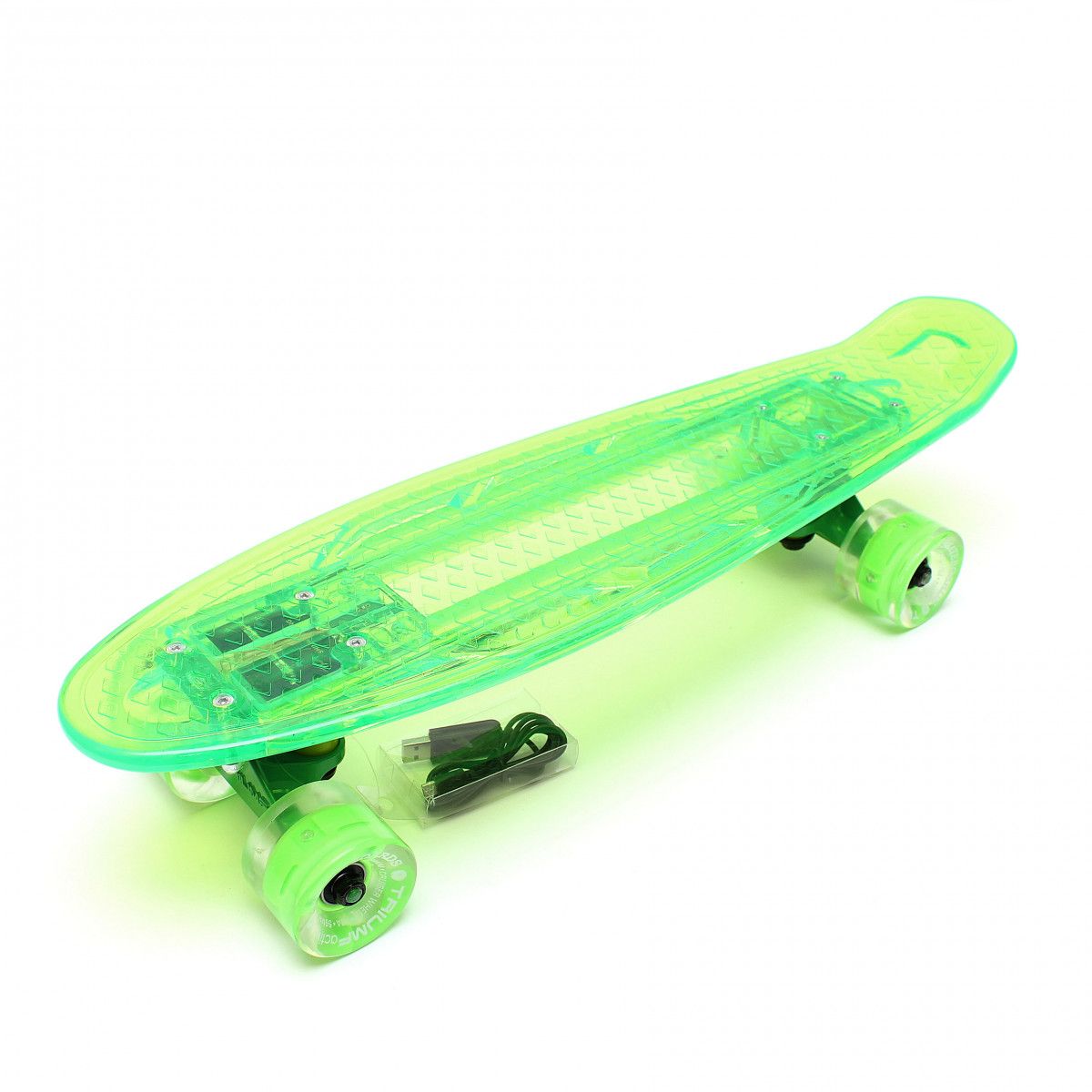 Скейтборд со светящейся декой и светящимися колесами (зелёный)